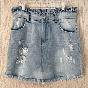 Hayden Los Angeles Paperbag Distressed Denim Skirt